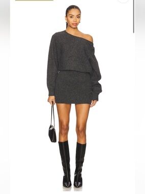 Line & Dot SHORE SWEATER MINI DRESS IN CHARCOAL